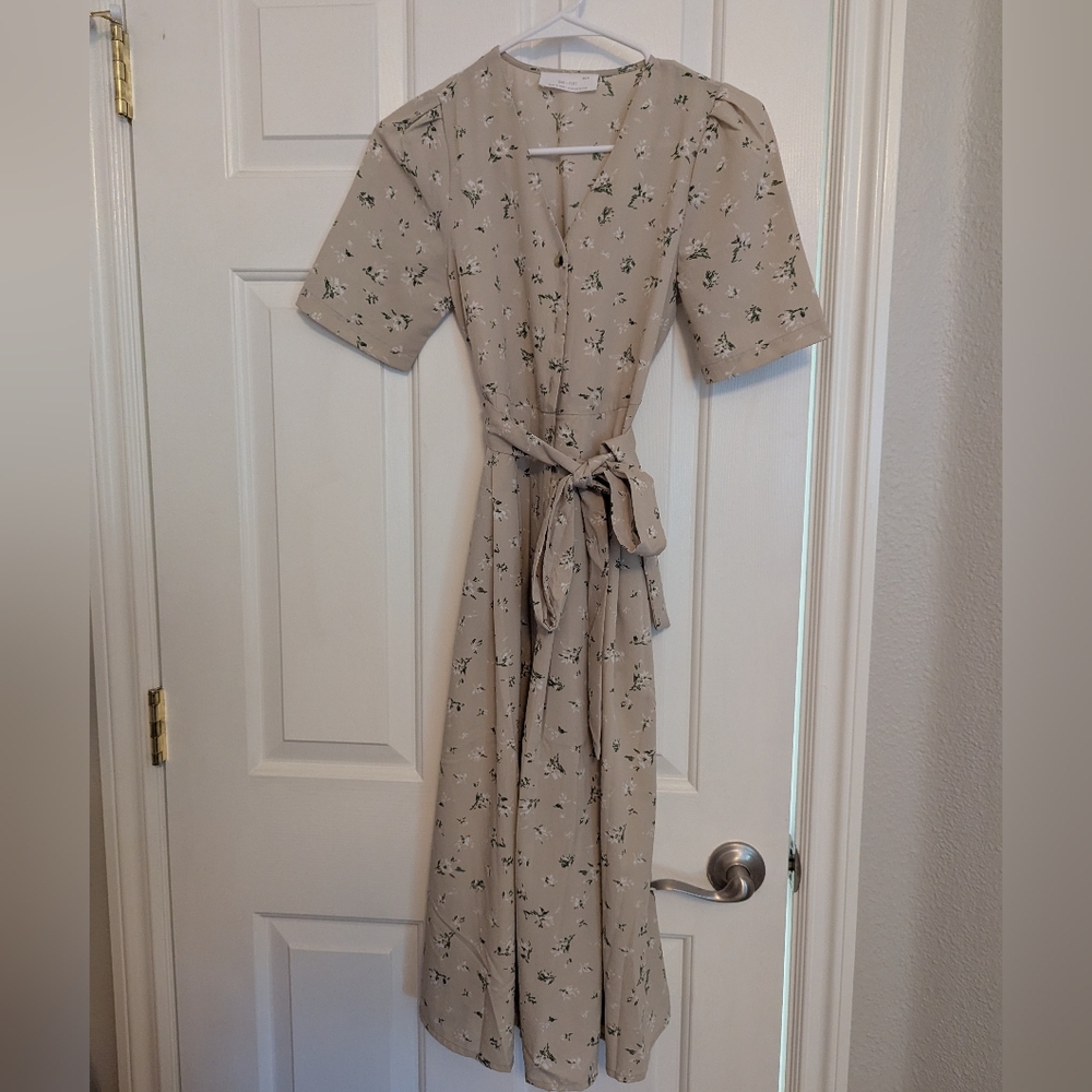 Floral Beige Wrap Dress
